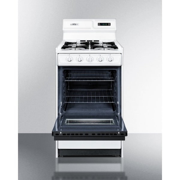 Summit Appliance Div. Summit-Deluxe Gas Range, 20"W, Electronic Ignition, Black Glass Oven Door, Porcelain Top - WNM1307DK