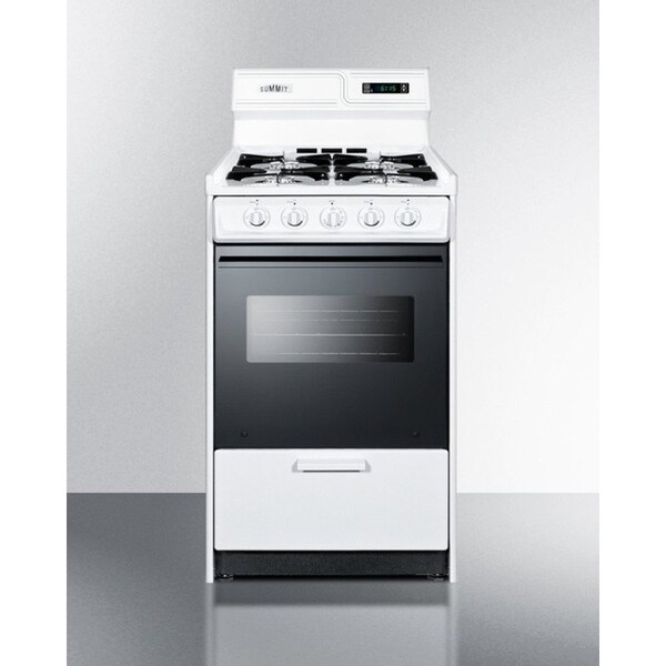 Summit Appliance Div. Summit-Deluxe Gas Range, 20"W, Electronic Ignition, Black Glass Oven Door, Porcelain Top - WNM1307DK