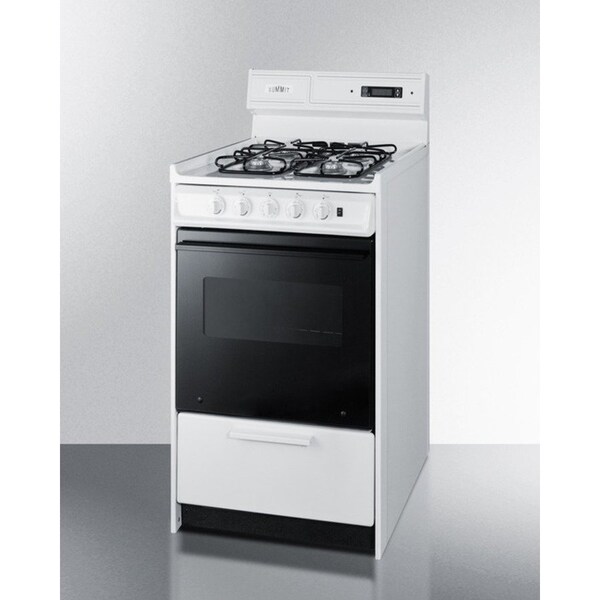Summit Appliance Div. Summit-Deluxe Gas Range, 20"W, Electronic Ignition, Black Glass Oven Door, Porcelain Top - WNM1307DK