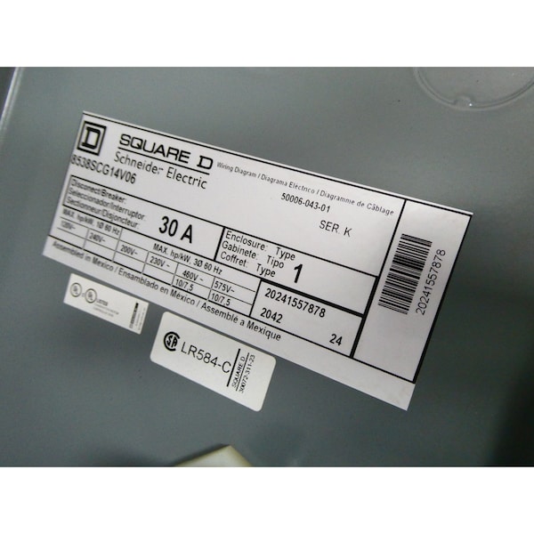 Interruptor de desconexión de fusible Square D de 3 polos y 30 amperios, 460/575V-AC - 8538SCG14V06