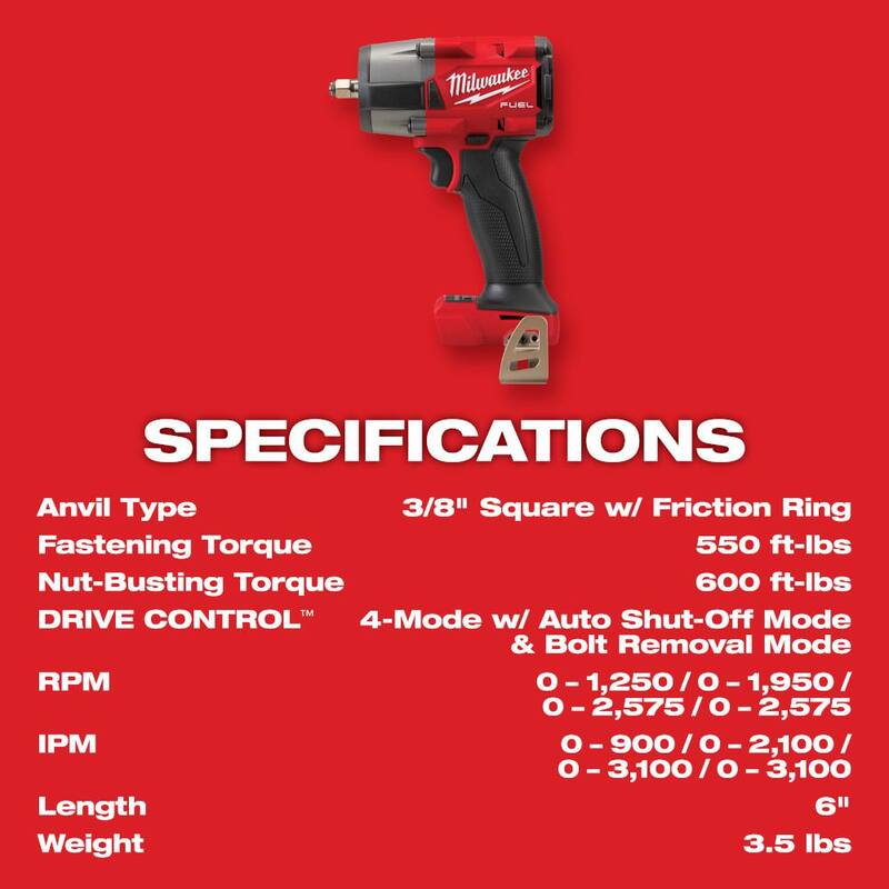 Llave de impacto inalámbrica sin escobillas Milwaukee M18 FUEL de 18V con anillo de fricción y llaves de impacto de 1/2 in. y 3/8 in. - 2967-20-2867-20-2960-20