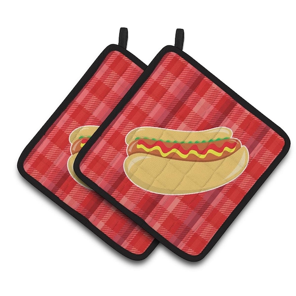 Carolines Treasures Hot Dog Plaid Pair of Pot Holders - BB6813PTHD