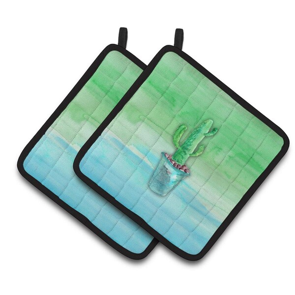 Carolines Treasures Cactus Teal & Green Watercolor Pair of Pot Holders - BB7362PTHD