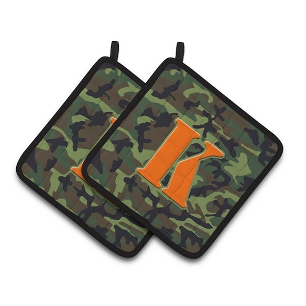 Carolines Treasures Letter K Monogram - Camo Green Pair of Pot Holders, 7.5 x 3 x 7.5 in. - CJ1030-KPTHD