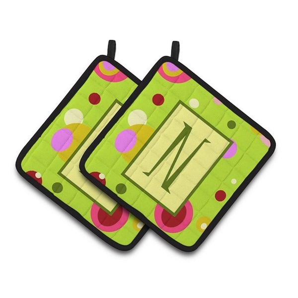 Carolines Treasures Letter N Monogram - Lime Green Pair of Pot Holders, 7.5 x 3 x 7.5 in. - CJ1010-NPTHD