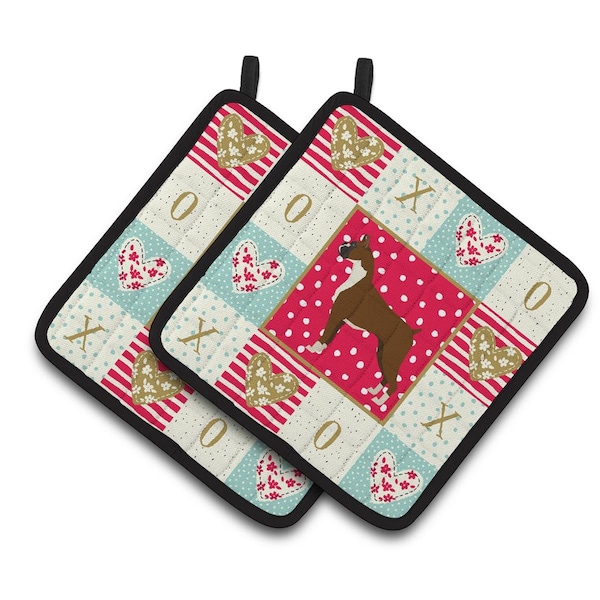 Carolines Treasures 7.5 x 7.5 in. Boxer Love Pair of Pot Holders - CK5916PTHD