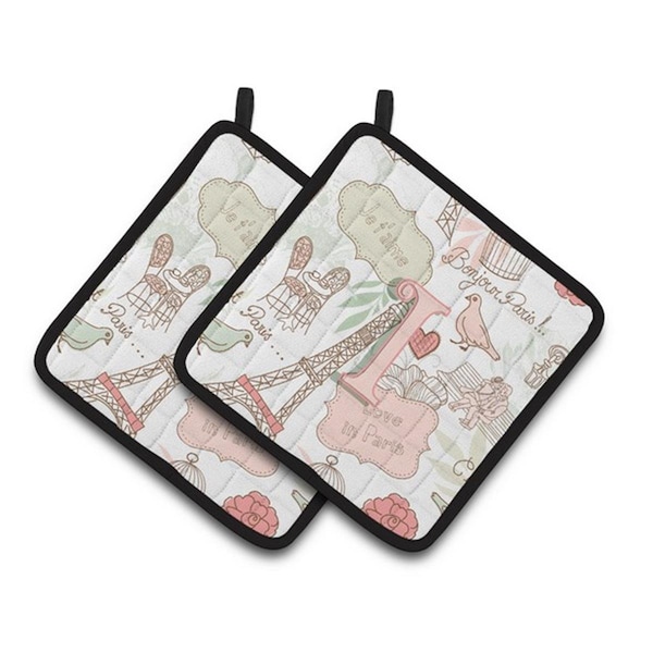 Carolines Treasures Letter I Love in Paris Pink Pair of Pot Holders, 7.5 x 3 x 7.5 in. - CJ2002-IPTHD