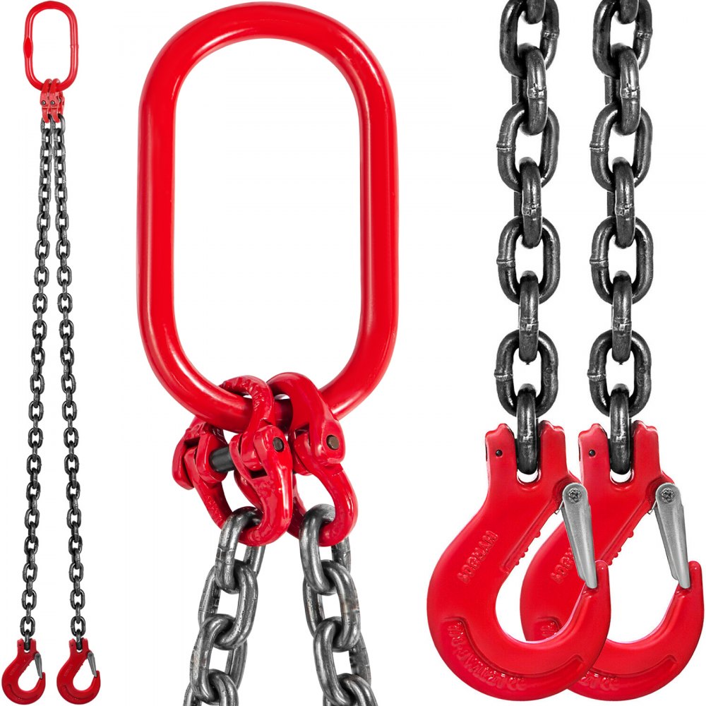 VEVOR 6FT Chain Sling 5/16 in x 6 ft Double Leg with Grab Hooks Sling Chain 3T Capacity Double Leg Chain Sling Grade80 (0.31In x 6Ft Double Leg Sling) - GLSJG80SZ8MMX1.8MV0