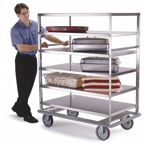 Lakeside Stainless Steel 6-Shelf Banquet Cart, All Edges Down, 28"x70" - 598