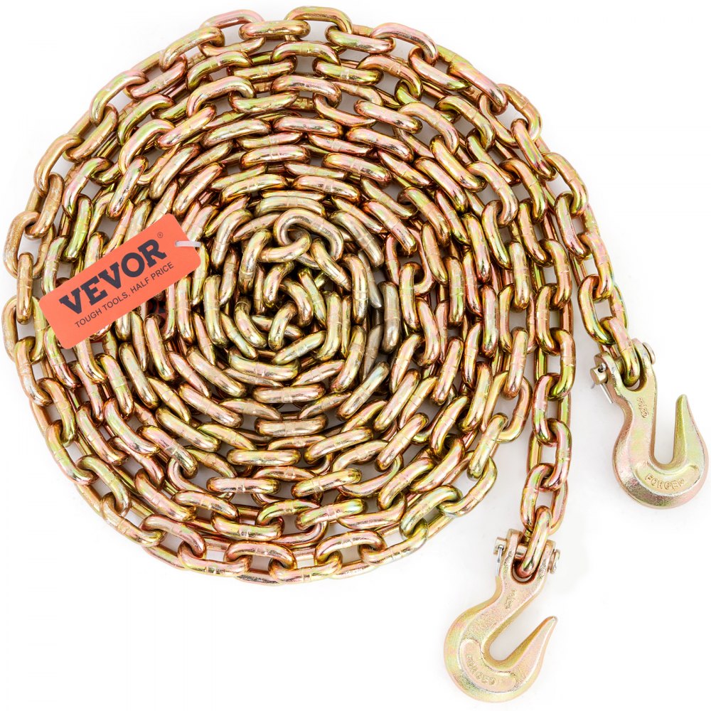 VEVOR Transport Binder Chain, 7100 lbs Working Load Limit, 3/8'' x 20' G80 Tow Chain Tie Down with Grab Hooks, DOT Certified, Galvanized Coating Manganese Steel for Dock Factory Construction Site - ZGTLJZMGDXZYJ7KNJV0