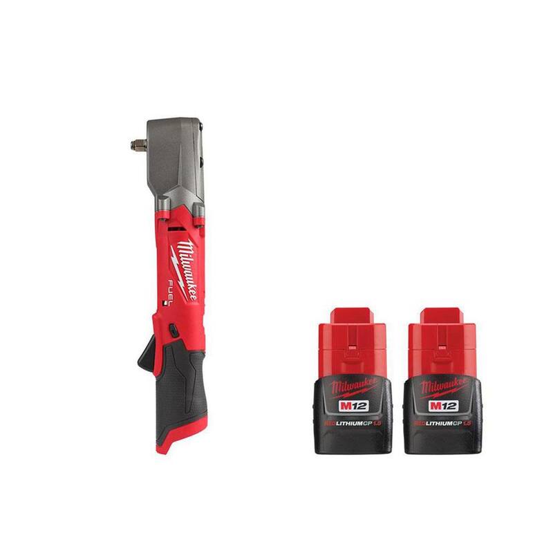 Llave de impacto angular derecha inalámbrica sin escobillas de litio de 12V Milwaukee M12 FUEL con paquete de baterías de 1.5 Ah (paquete de 2) - 2564-20-48-11-2411