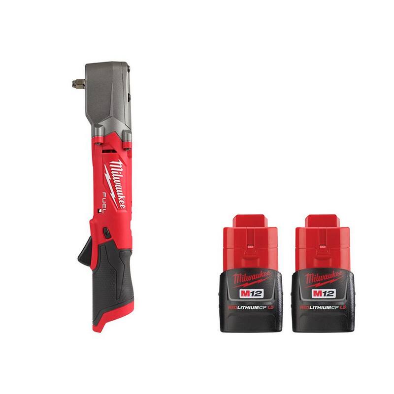 Llave de impacto angular derecha inalámbrica sin escobillas de litio de 12V Milwaukee M12 FUEL con paquete de baterías de 1.5 Ah (paquete de 2) - 2564-20-48-11-2411