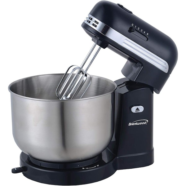 Brentwood Industries 5-Speed Stand Mixer with 3 Quart Stainless Steel Mixing Bow, Black,  - SM-1162BK