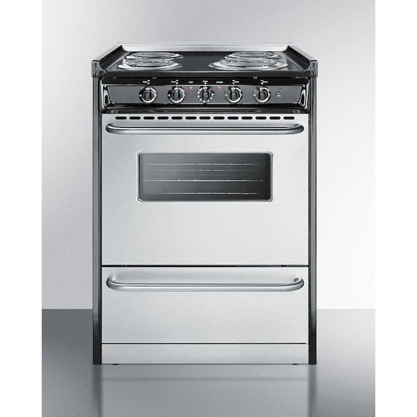 Summit Appliance Div. Summit-Electric Range, 24"W, S/S Doors, Black Porcelain Top - TEM610BRWY