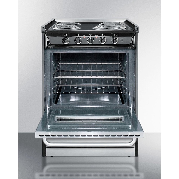 Summit Appliance Div. Summit-Electric Range, 24"W, S/S Doors, Black Porcelain Top - TEM610BRWY