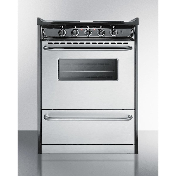 Summit Appliance Div. Summit-Electric Range, 24"W, S/S Doors, Black Porcelain Top - TEM610BRWY
