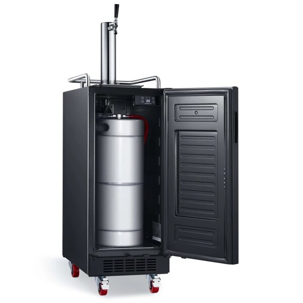 Edgestar 15 Inch Wide 1 Tap Kegerator with Forced Air Refrigeration and Air Cooled Beer Tower - KC1500BL
