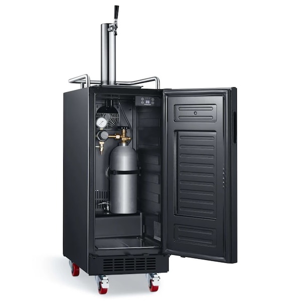 Edgestar 15 Inch Wide 1 Tap Kegerator with Forced Air Refrigeration and Air Cooled Beer Tower - KC1500BL