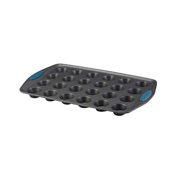 Rachael Ray Rachael Ray 47961 Yum-o Nonstick Bakeware 24-Cup Oven Lovin Mini Muffin Pan; Gray with Marine Blue Handles - 47961