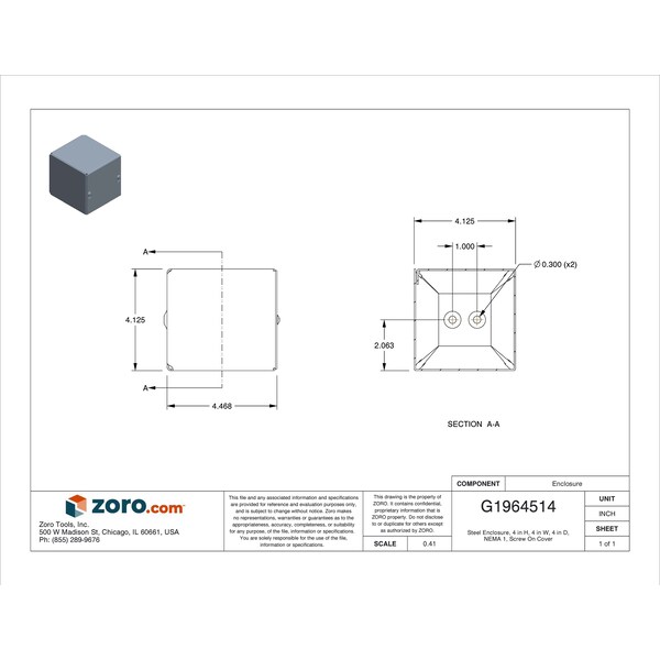 Wiegmann Carbon Steel Electrical Enclosures, 4 in H, 4 in D, 4 in W, NEMA 1, Screw On - SC040404GNK