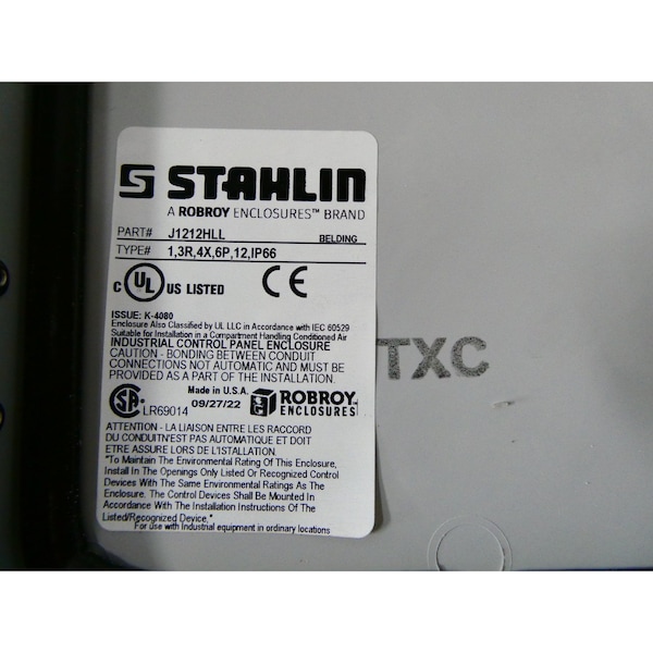 Stahlin Fiberglass Electrical Enclosures, 12 in H, 6 in D, 12 in W, Hinged - J1212HLL