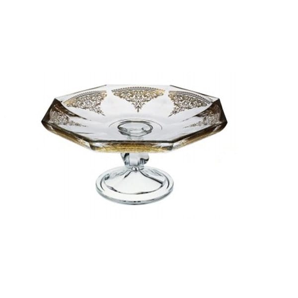 Classic Touch Decor 12 in. Glass Cake Stand with 14K Gold Artwork - CCS358