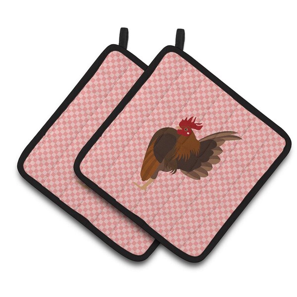 Carolines Treasures Malaysian Serama Chicken Pink Check Pair of Pot Holders - BB7842PTHD