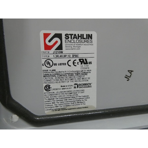 Stahlin Fiberglass Electrical Enclosures, 12 in H, 5 in D, 10 in W, Lift Off - J1210W