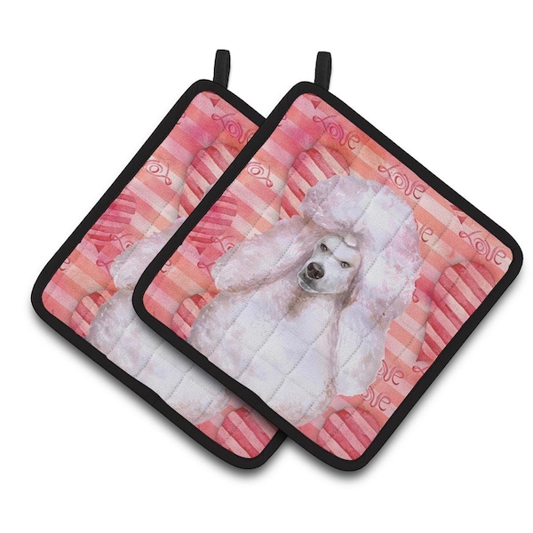 Carolines Treasures White Standard Poodle Love Pair of Pot Holders - BB9804PTHD