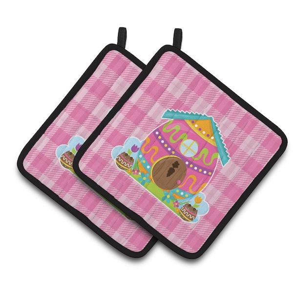 Carolines Treasures Easter Rabbits House Pair of Pot Holders - BB6899PTHD