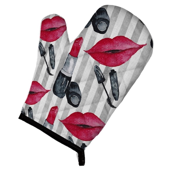 Carolines Treasures Watercolor Lipstick and Grey Stripes Oven Mitt - BB7512OVMT