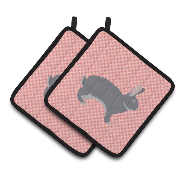 Carolines Treasures Giant Chinchilla Rabbit Pink Check Pair of Pot Holders - BB7966PTHD