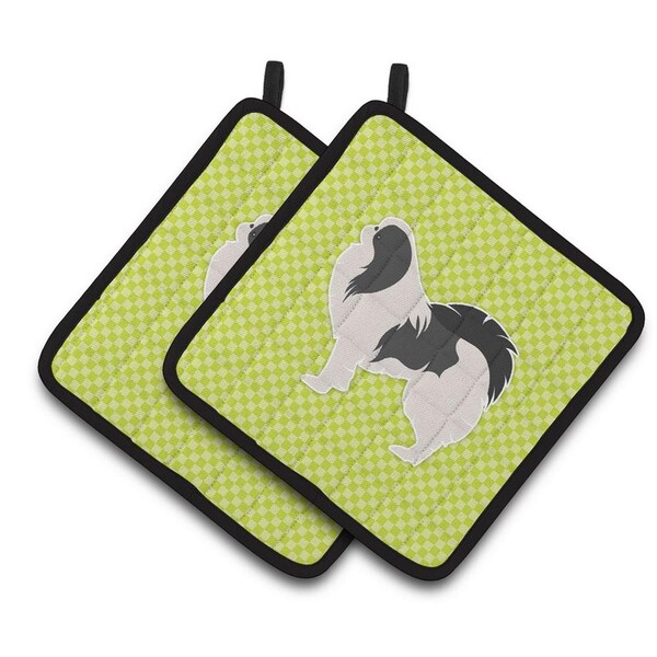 Carolines Treasures Japanese Chin Checkerboard Green Pair of Pot Holders - BB3837PTHD