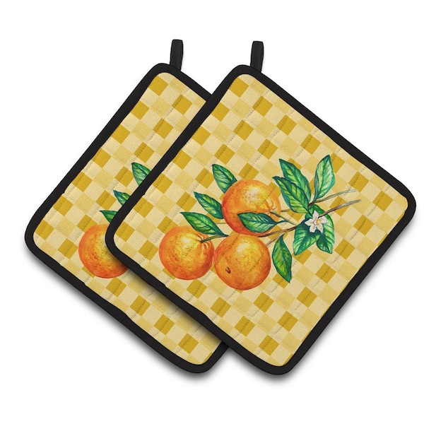 Carolines Treasures Oranges on Branch on Basketweave Pair of Pot Holders - BB7238PTHD