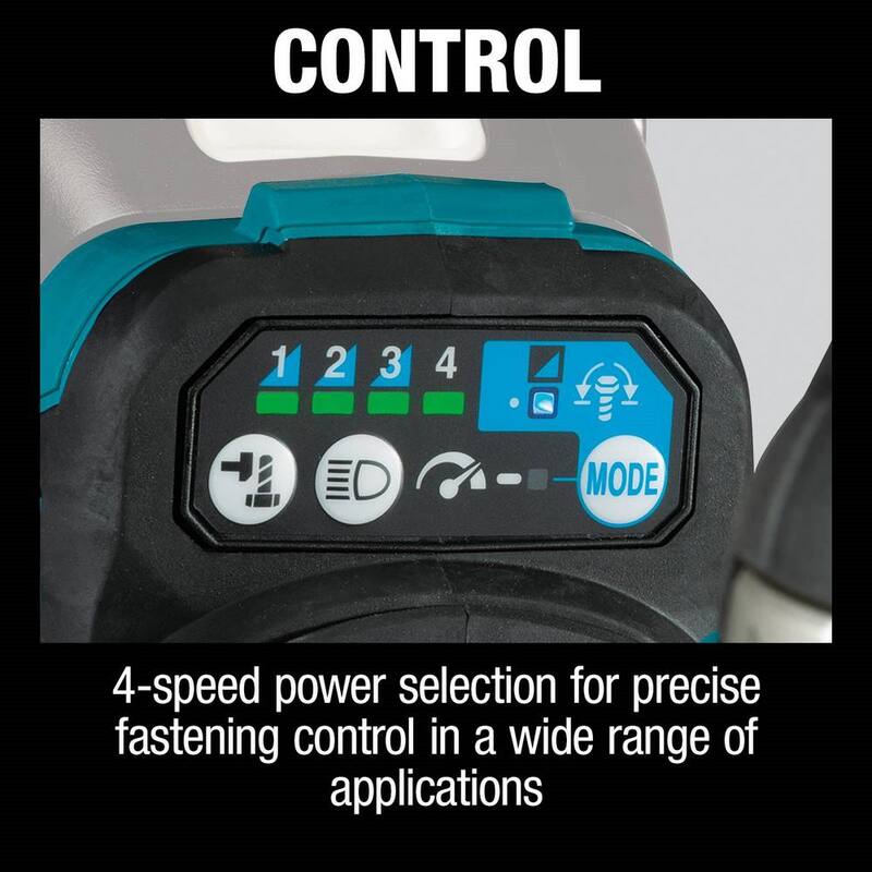 Llave de impacto inalámbrica sin escobillas de 4 velocidades de medio torque de 18V LXT de iones de litio de Makita con un dado de retención de 1/2 pulgadas (Herramienta solamente) - XWT18Z.