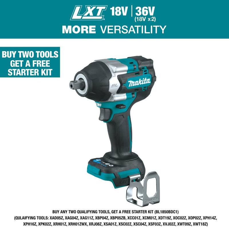 Llave de impacto inalámbrica sin escobillas de 4 velocidades de medio torque de 18V LXT de iones de litio de Makita con un dado de retención de 1/2 pulgadas (Herramienta solamente) - XWT18Z.