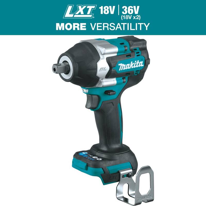 Llave de impacto inalámbrica sin escobillas de 4 velocidades de medio torque de 18V LXT de iones de litio de Makita con un dado de retención de 1/2 pulgadas (Herramienta solamente) - XWT18Z.