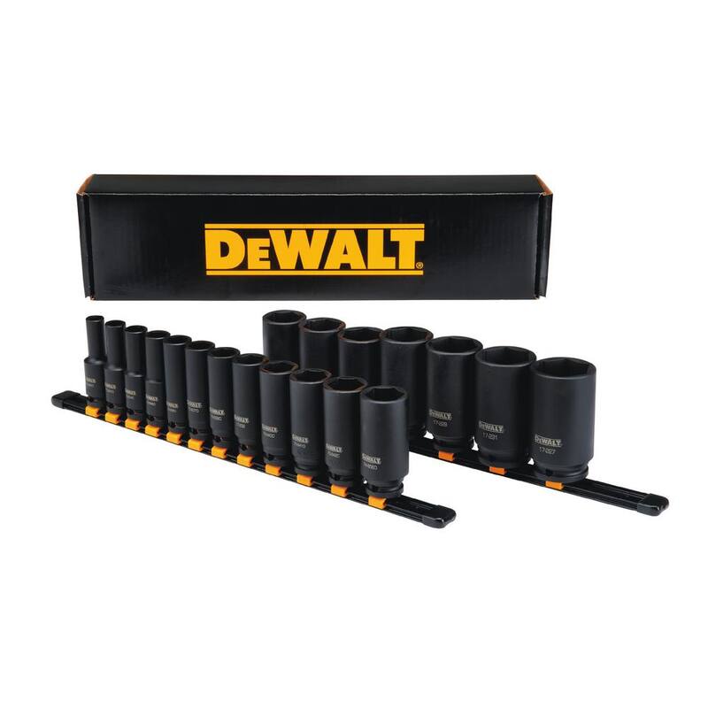 Juego de Llave de Impacto Inalámbrica DEWALT 20V MAX de Iones de Litio de 1/2 pulgadas con Juego de Llaves de Impacto Profundas SAE de 1/2 pulgadas (19 piezas) - DCF900P1WT19239