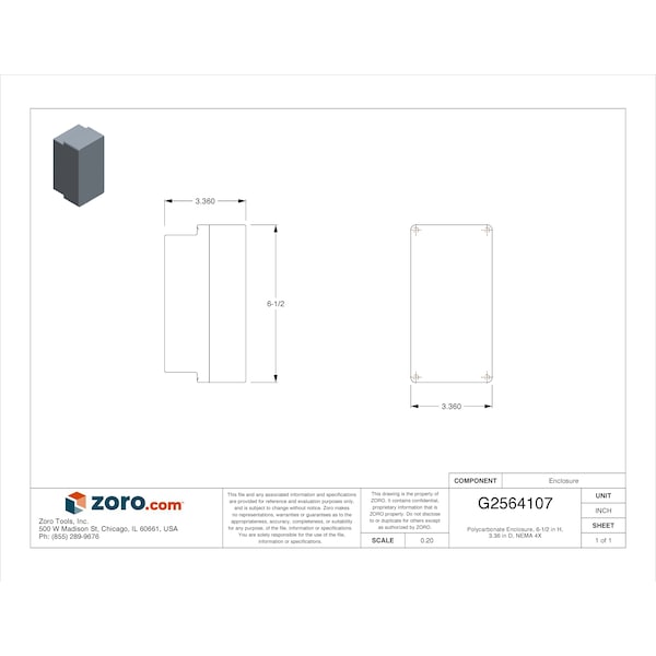 Box Enclosures Polycarbonate Electrical Enclosures, 6-1/2 in H, 3.4 in D, 3.4 in W, NEMA 4X - BEN-60PCBK