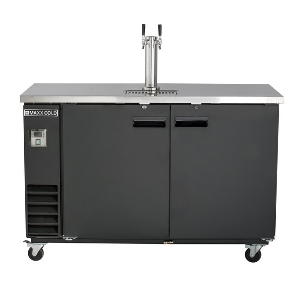 Maxx Cold Single Tower, 2 Tap Beer Dispenser, 61 in.W, 14.2 cu. ft., 2 Barrels/Keg, Black with Stainless Steel Top - MXBD60-1BHC