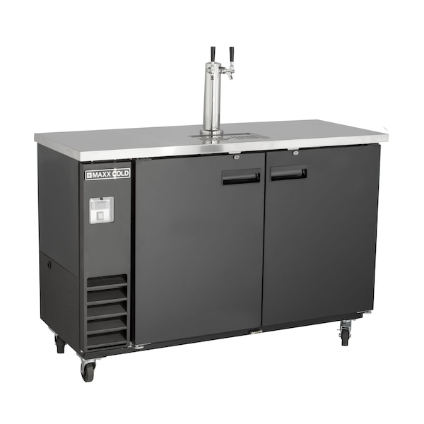 Maxx Cold Single Tower, 2 Tap Beer Dispenser, 61 in.W, 14.2 cu. ft., 2 Barrels/Keg, Black with Stainless Steel Top - MXBD60-1BHC