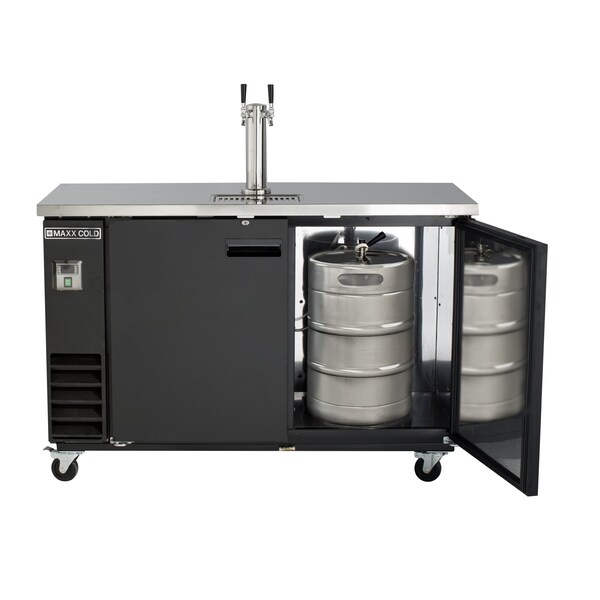 Maxx Cold Single Tower, 2 Tap Beer Dispenser, 61 in.W, 14.2 cu. ft., 2 Barrels/Keg, Black with Stainless Steel Top - MXBD60-1BHC