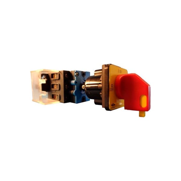 Controles Springer Co. Springer Controls/MERZ, 25A, 3 polos, interruptor de desconexión, rojo/amarillo, montaje en riel DIN, acoplador, bloqueo - ML1-025-DR2