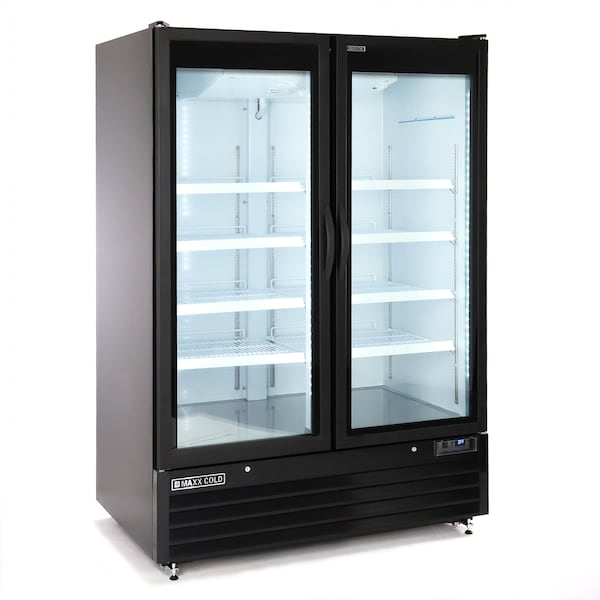 Maxx Cold Double Glass Door Merchandiser Refrigerator, Large, 54 in.W, 50 cu. ft., in Black - MXGDM-50RBHC