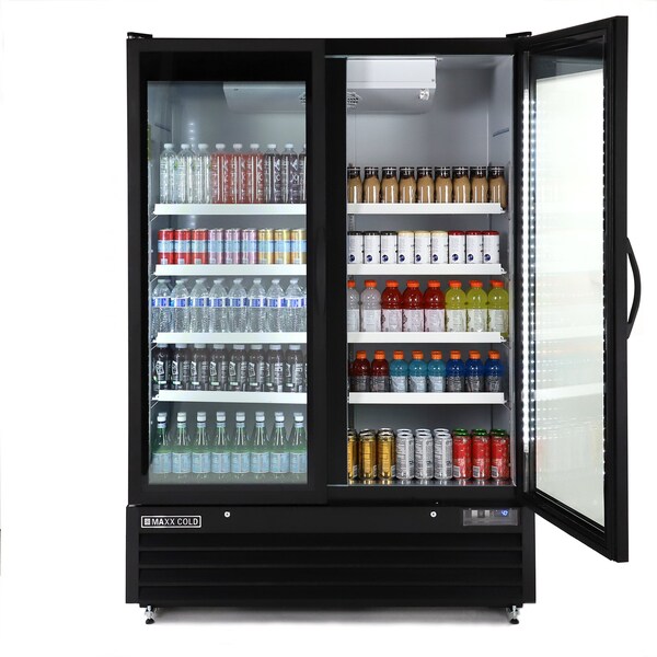 Maxx Cold Double Glass Door Merchandiser Refrigerator, Large, 54 in.W, 50 cu. ft., in Black - MXGDM-50RBHC