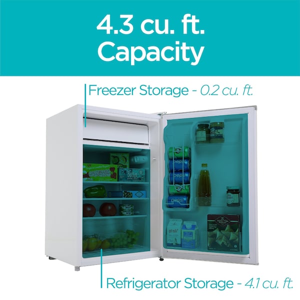 Black & Decker Compact Refrigerator Energy Star Single Door Mini Fridge with Freezer, 4.3 Cubic Ft., White - BCRK43W