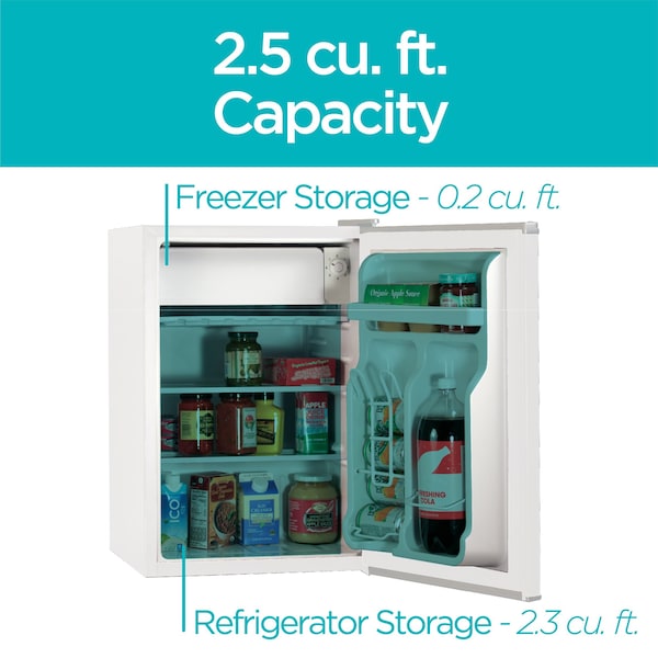 Black & Decker Compact Refrigerator Energy Star Single Door Mini Fridge with Freezer, 2.5 Cubic Ft., White - BCRK25W