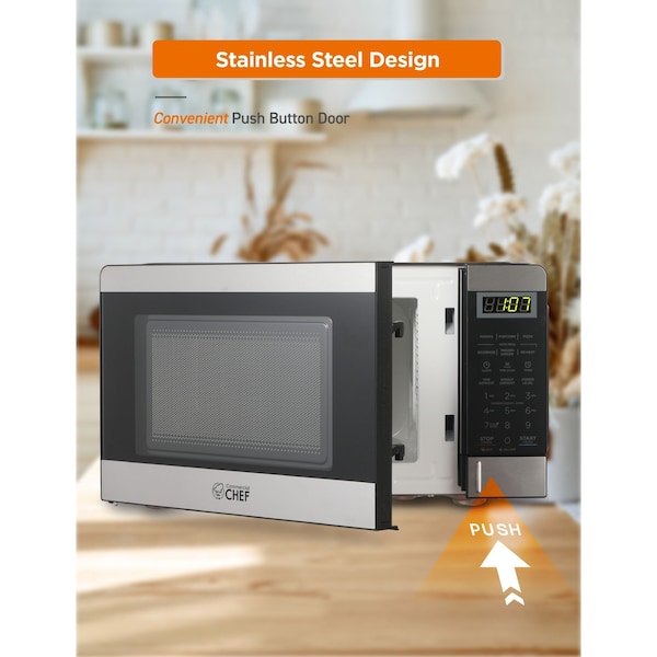 Commercial Chef Countertop Microwave Oven, 0.7 Cubic Feet, Stainless Steel - CHM770SS