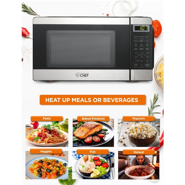 Commercial Chef Countertop Microwave Oven, 0.7 Cubic Feet, Stainless Steel - CHM770SS