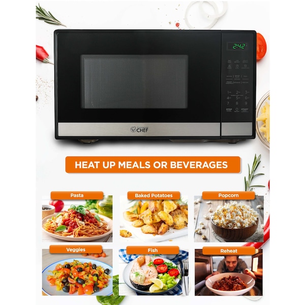 Commercial Chef 0.9 cu ft. Countertop Microwave Oven, Stainless Steel - CHM9MS